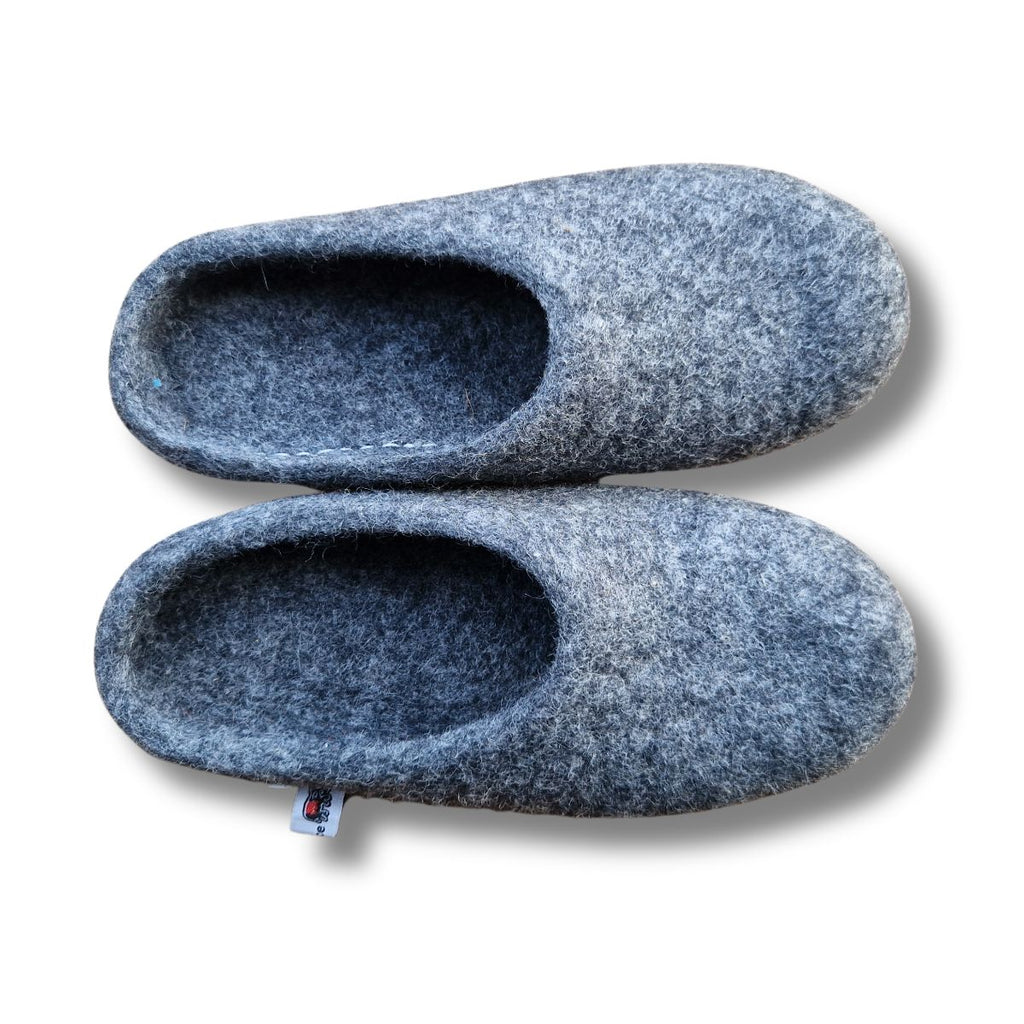 dark grey felt mule slippers