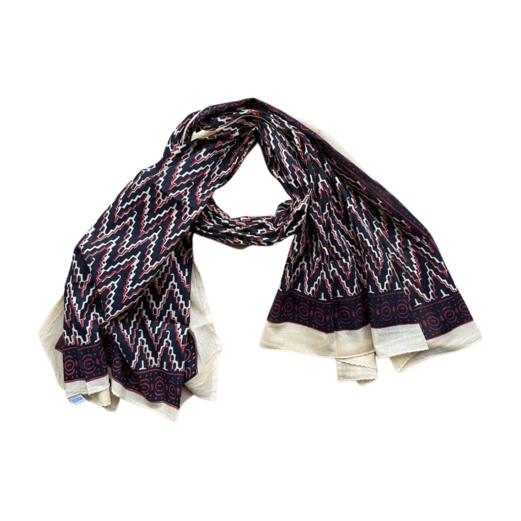 hand block print cotton wide scarf - zig zag