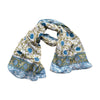 hand block print cotton wide scarf - blue and cream