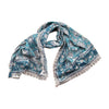hand block print cotton wide scarf - light blue