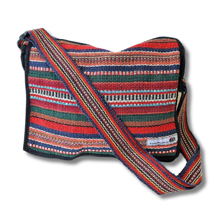 Sac Satchel Indien Fait Main – Commerce équitable – Taille Moyen – Vert Et Rouge