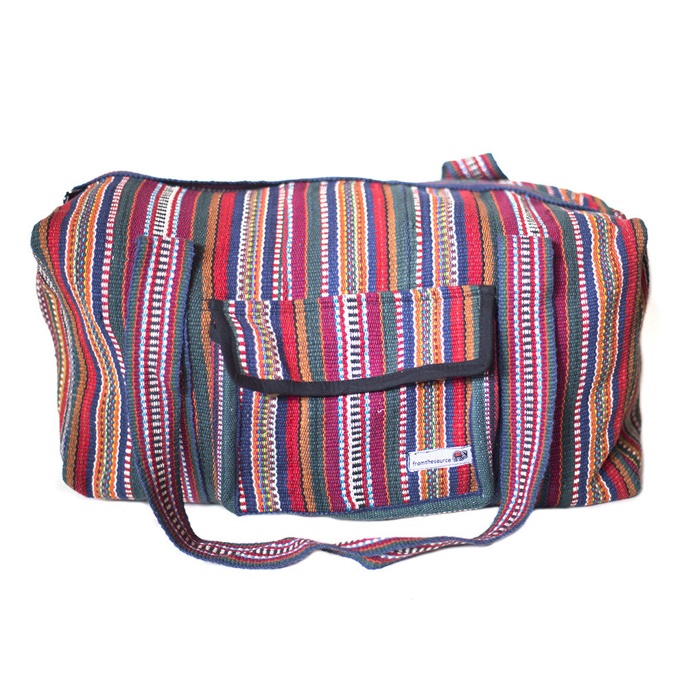 striped cotton holdall travel bag from Nepal