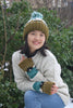 khaki green wool sheep design bobble hat and wool sheep gloves
