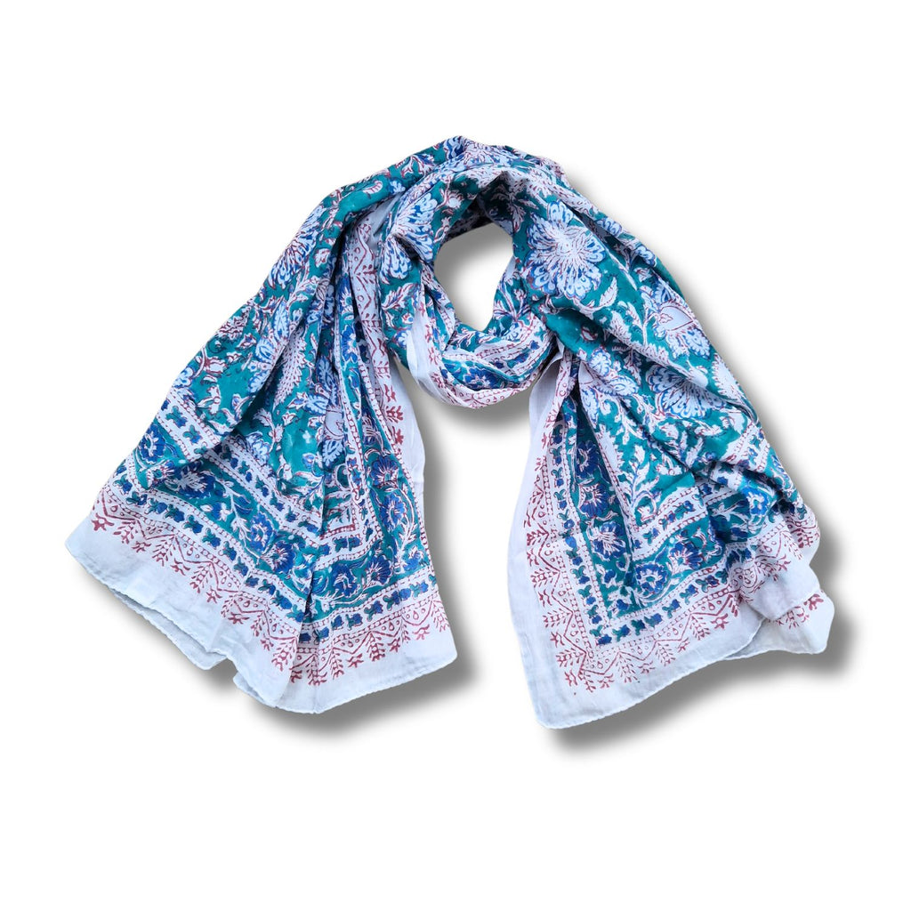 block printed cotton scarf or sarong from India