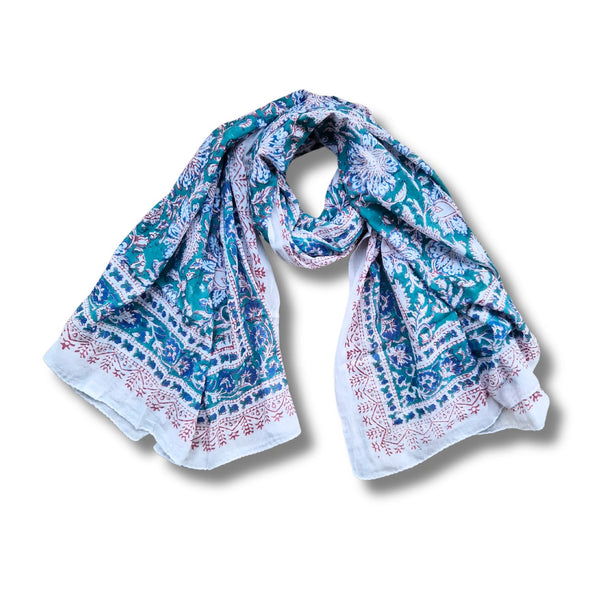 block printed cotton scarf or sarong from India