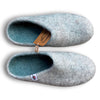 grey & light blue wool felted mule slippers