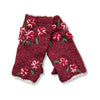 burgundy wool wrist warmers with embroiderey