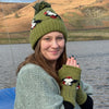 puffin design wool hat and matching gloves