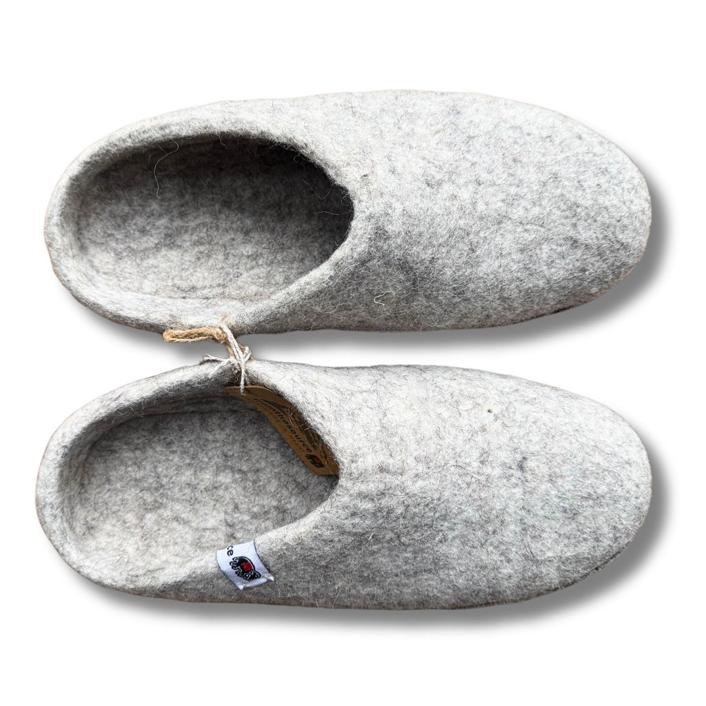light grey wool felt mule slippers