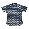 Navy blue printed cotton mens short sleeve shirt