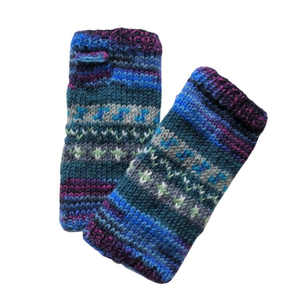 midnight blue nordic knit wool wrist warmers