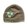 moss wool beanie hat with flower embroidery