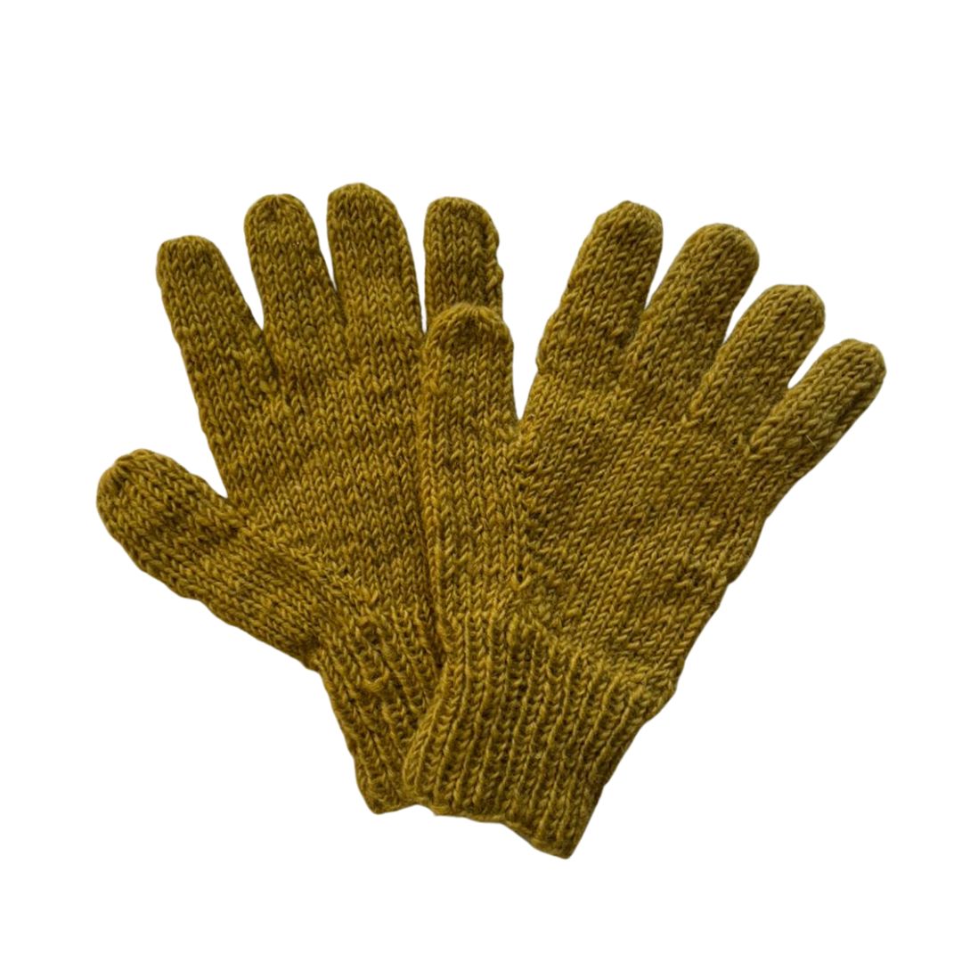 Plain Hand Knitted Wool Gloves | Fairly Traded From Nepal Mustard