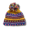 hand knit mustard yellow multicolour wool bobble hat