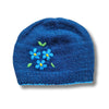 navy wool beanie hat with flower embroidery