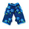 navy flower embroidered knitted wrist warmers