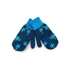 navy blue knitted wool mittens with flower embroidery
