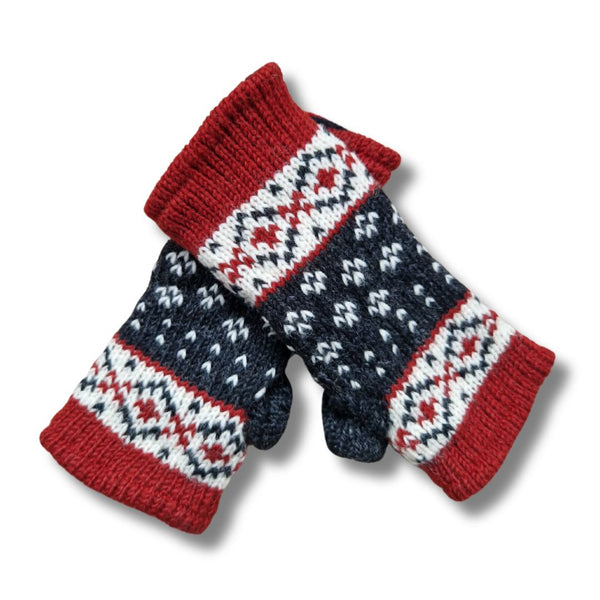 red & black scandi wool wrist warmers