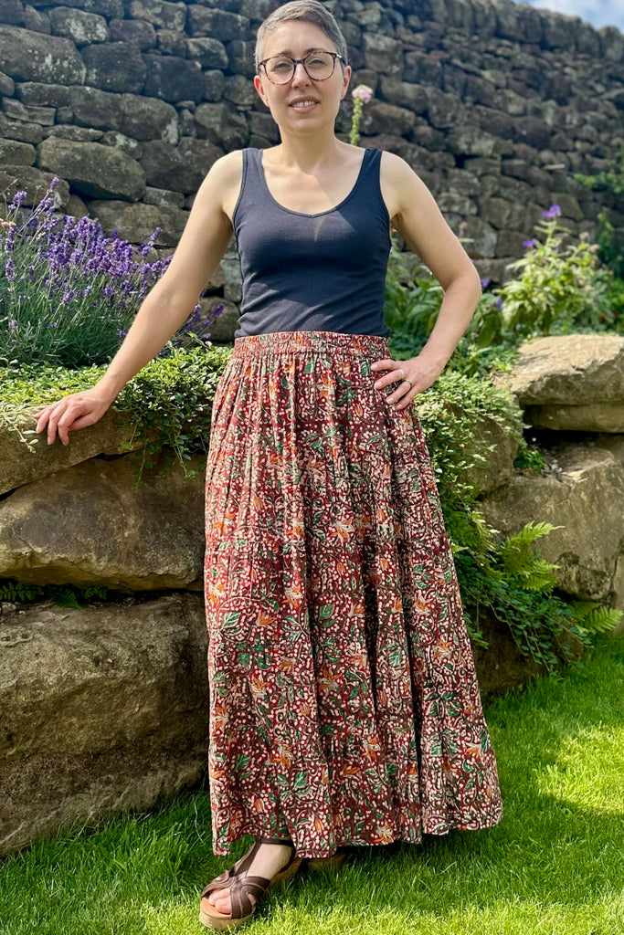 hand print boho long cotton skirt
