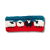 red and teal hand knitted sheep wool headband