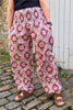 red & white floral block print trousers