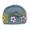 sage green beanie hat with felt flowers