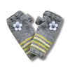 green wool wrist warmers with felt flower