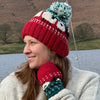 hand knitted sheep hat and matching gloves