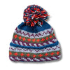 nordic style blue orange and grey knitted wool bobble hat