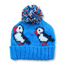 hand knitted turquoise wool puffin hat