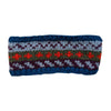 knitted headband in teal blue and orange Scandi pattern