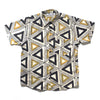 Short-sleeve shirt with geometric triangle pattern on a white background