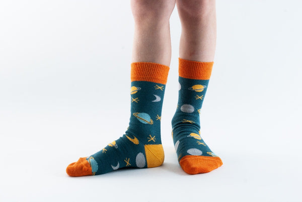 Children's Teal Planets Bamboo Socks