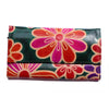 fair trade leather flower purse in forest green