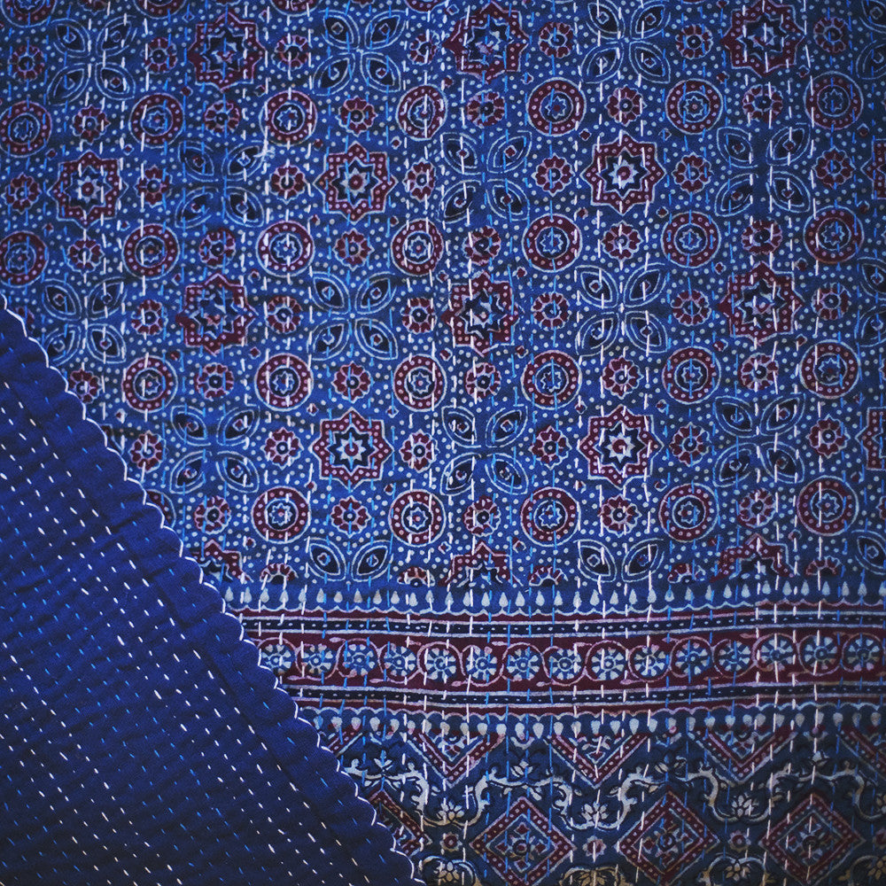 ajrak gudhri single cotton throw blue diamond