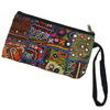 long vintage indian fabric zip clutch bag with wrist strap