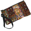 long vintage indian fabric zip clutch bag with wrist strap