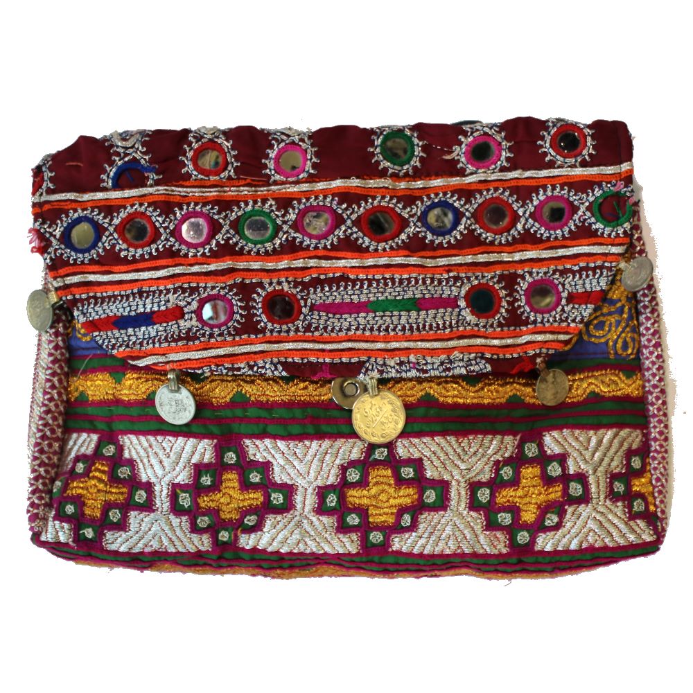 boho fabric handbag front view