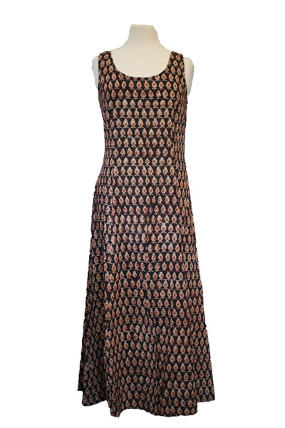 black block printed cotton maxi dress