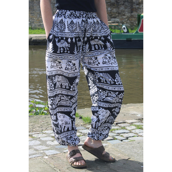 black and white elephant harem pants