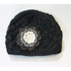 charcoal wool beanie hat with flower detail