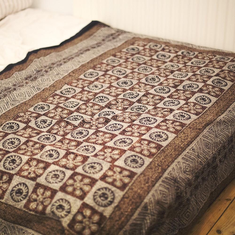 sourced from india block print checkerboard brown throw