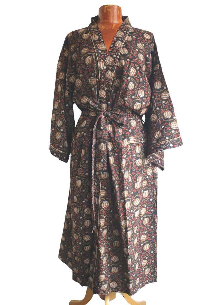 brown floral cotton gown