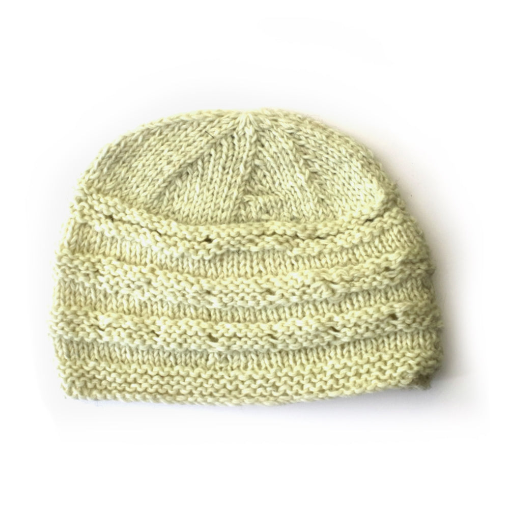 fair trade wool beanie hat in cream with contrast rib detail