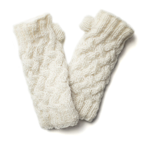 cream wool cable knit wrist warmers