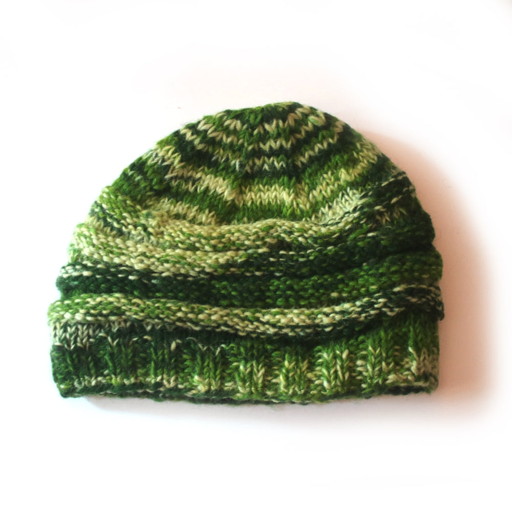 green rib knit wool beanie hat 