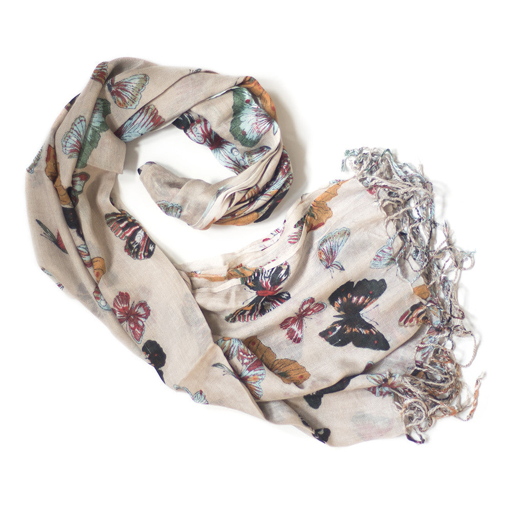cream butterfly print scarf