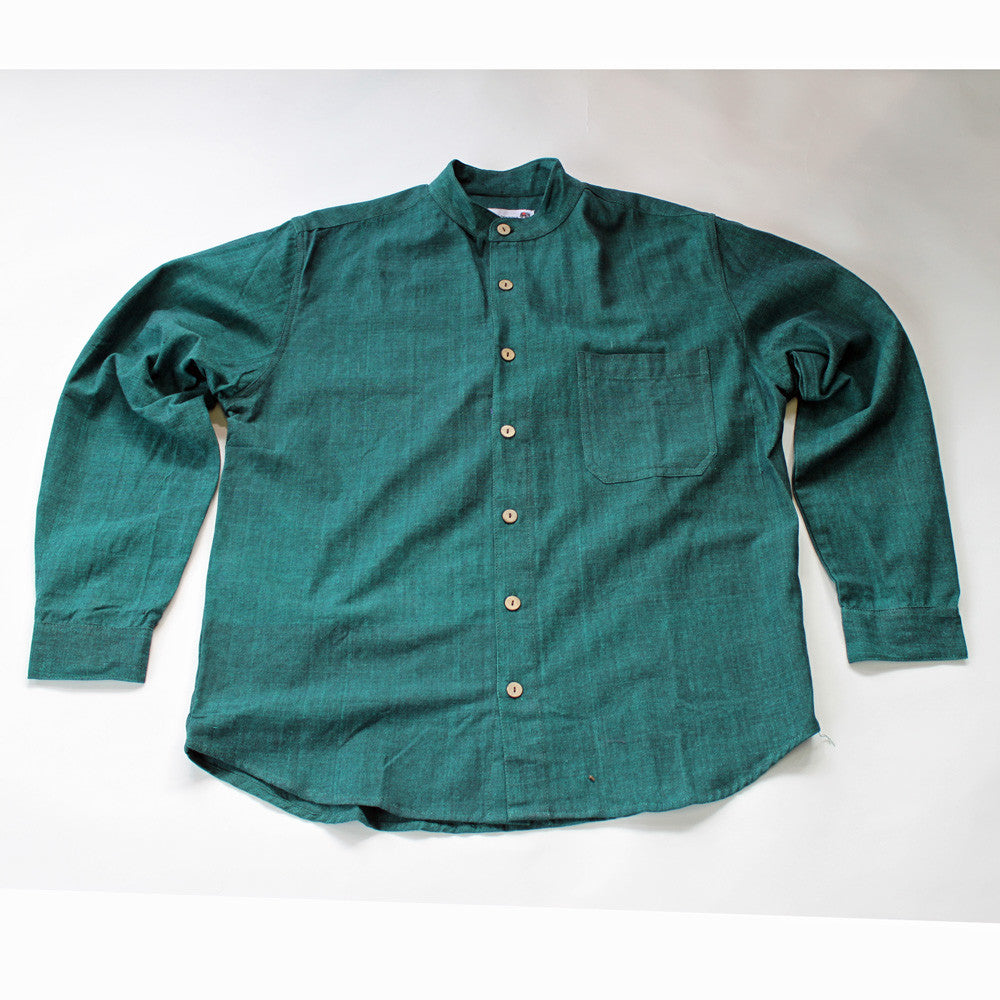 Dark Green Men's Grandad Shirt | Fair Trade Collarless Shirts From The Source Dark Green Men's Grandad Shirt | Fair Trade Collarless Shirts From The Source