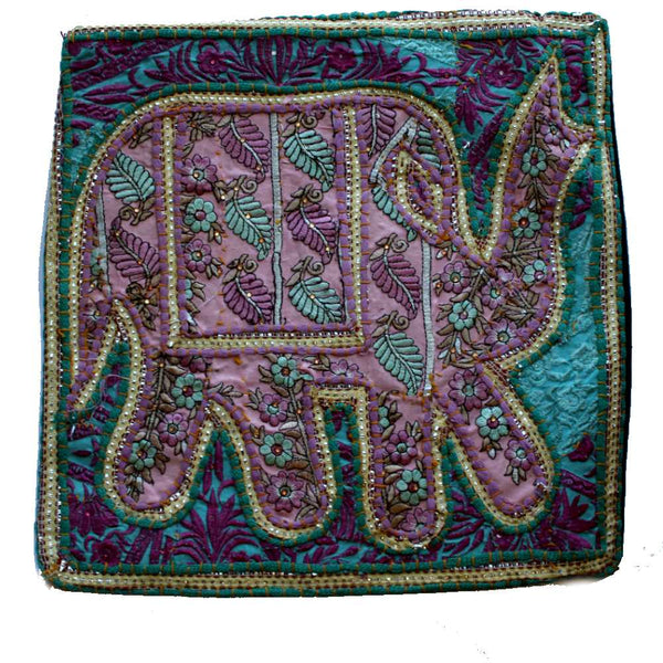 embroidered indian fabric elephant cushion cover