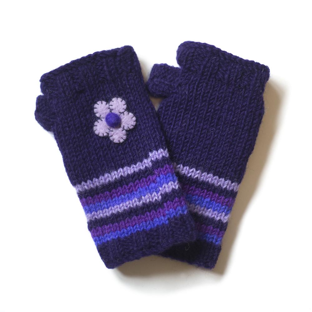 wool wrist warmers with felt flower